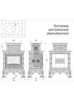 Изразцовый камин Кострома центральный двухъярусный однотонный А