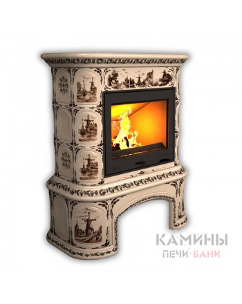 Изразцовый камин Прованс пристенный с дровником Художественный