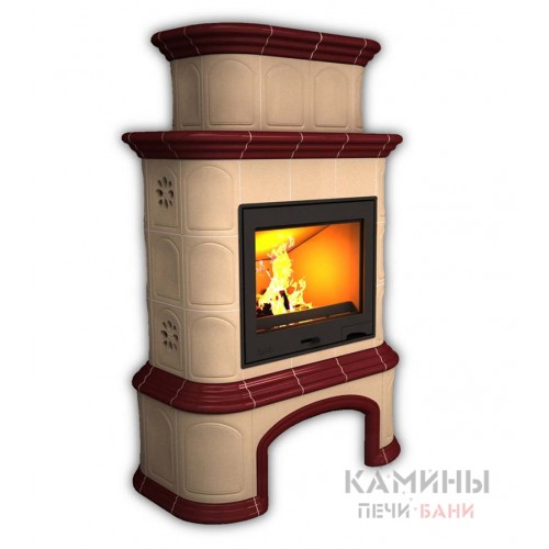 Изразцовый камин Прованс КимрПечь пристенный двухъярусный однотонный В с дровником