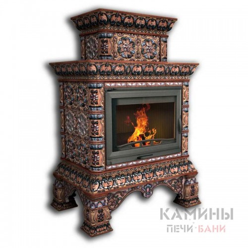Изразцовый камин Кострома КимрПечь центральный двухъярусный Роспись Изразцовый камин Кострома КимрПечь центральный двухъярусный Роспись