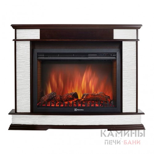 Каминокомплект:Очаг Electrolux EFP/P-2520LS,портал Scala 25 сланец скалистый белый, шпон тёмный дуб