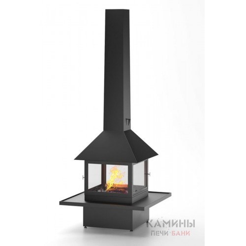Островной камин со стеклянными дверцами CUBE
