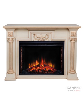 Каминокомплект LONDON/ЛОНДОН Бежевый дуб с бежевой патиной с очагом Электроочаг EPSILON/ЭПСИЛОН 33