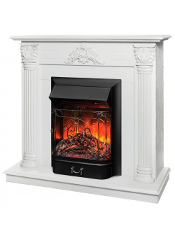 Каминокомплект STEFANIA/ВИОЛА Белый фактурный с золотой патиной с очагом Электроочаг MAJESTIC LUX RC/МАДЖЕСТИК С ПУЛЬТОМ