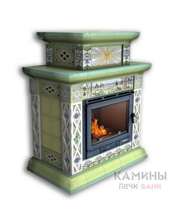 Изразцовый камин Билибин пристенный двухъярусный Художественный