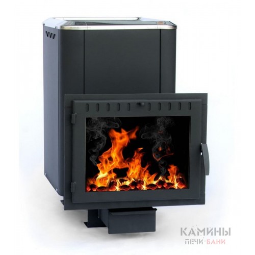 Чугунная банная печь Сибирь-18 конвекционная с панорамной топочной дверцей Чугунная банная печь Сибирь-18 конвекционная с панорамной топочной дверцей