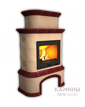 Изразцовый камин Прованс пристенный двухъярусный однотонный В с дровником