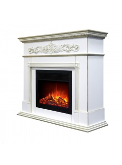 Каминокомплект BEETHOVEN/БЕТХОВЕН Белый дуб с золотой патиной с очагом Электроочаг MOONBLAZE LUX/МУНБЛЕЙЗ