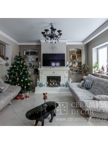 Облицовка камина изразцами Бристоль с росписью Серебром
