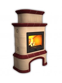 Изразцовый камин Прованс пристенный двухъярусный однотонный В с дровником