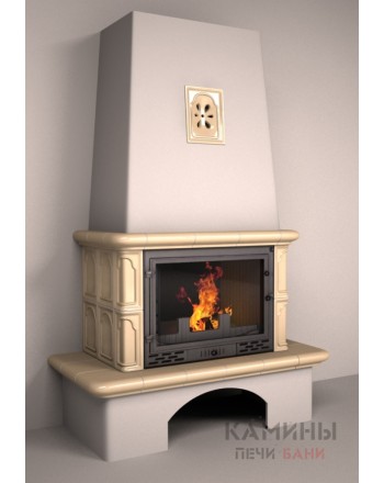 Изразцовый камин Гефест пристенный с коробом однотонный А