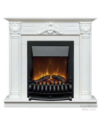 Каминокомплект STEFANIA/ВИОЛА Белый фактурный с золотой патиной с очагом Электроочаг FOBOS ЛАЙТ/ФОБОС ЛАЙТ