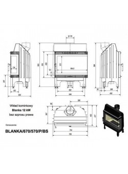 Каминная топка Kratki Blanka/670/570/P/BS (угловое стекло справа)