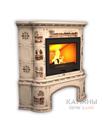 Изразцовый камин Прованс угловой с дровником Художественный