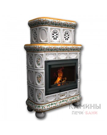 Изразцовый камин Медальон центральный двухъярусный Роспись