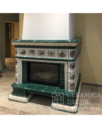 Изразцовая облицовка изразцами "Охота" топки Астов М700
