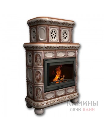 Изразцовый камин Медальон пристенный двухъярусный Художественный