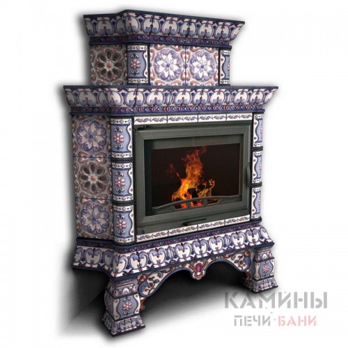 Изразцовый камин Кострома КимрПечь угловой двухъярусный Роспись