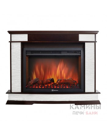 Каминокомплект: Очаг Electrolux EFP/P-2520LS,портал Scala 25 сланец скалистый белый, шпон тёмный дуб