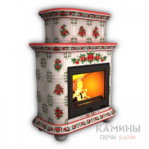 Изразцовый камин Прованс КимрПечь центральный двухъярусный Роспись Изразцовый камин Прованс КимрПечь центральный двухъярусный Роспись