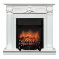 Каминокомплект STEFANIA/ВИОЛА Белый фактурный с золотой патиной с очагом Электроочаг FOBOS LUX RC/ФОБОС С ПУЛЬТОМ
