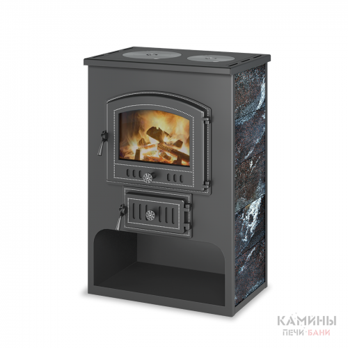  Печь-камин ВЕЗУВИЙ ПК-03 (224) с плитой "Везувий В3", амфиболит 12 кВт (200 м3) Ø150мм