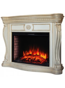 Каминокомплект BARCELONA/БАРСЕЛОНА Бежевый дуб с золотой патиной с очагом Электроочаг EPSILON/ЭПСИЛОН 33