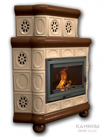 Изразцовый камин Медальон угловой двухъярусный однотонный В