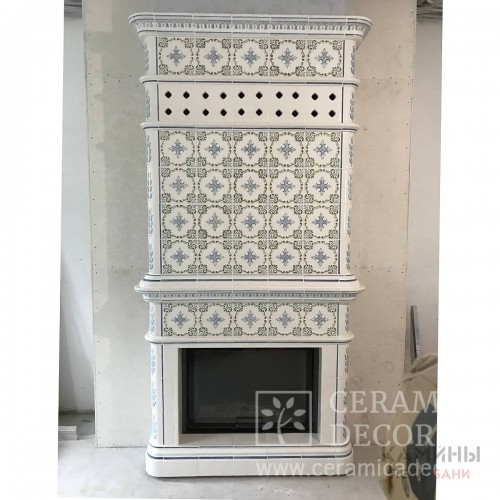 Пристенный изразцовый камин "Элеганс 20x20" в пастельной росписи