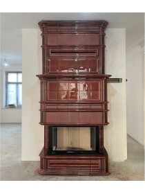 Топка Brunner Panorama-Kamin 57/25/85/25 в облицовке изразцами.