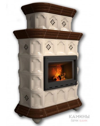 Изразцовый камин Истра пристенный двухъярусный однотонный B