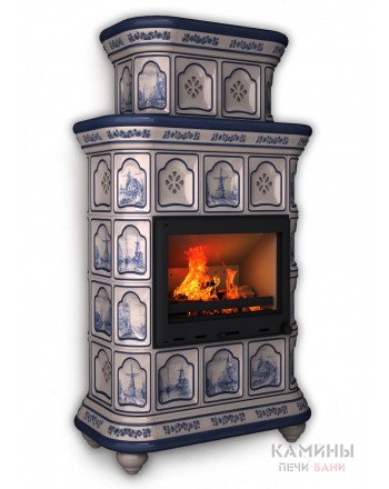 Изразцовый камин Истра пристенный двухъярусный Художественный