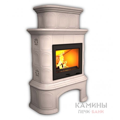Изразцовый камин Прованс КимрПечь центральный двухъярусный однотонный А с дровником