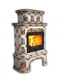 Изразцовый камин Прованс пристенный двухъярусный с дровником Художественный
