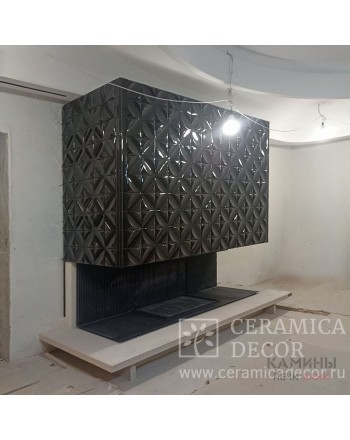 Современный камин с открытой топкой в майоликовой глазури