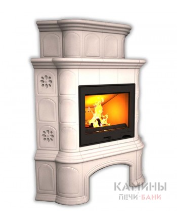 Изразцовый камин Прованс угловой двухъярусный однотонный А с дровником