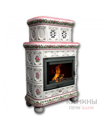Изразцовый камин Медальон пристенный двухъярусный Роспись