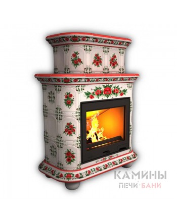 Изразцовый камин Прованс центральный двухъярусный Роспись