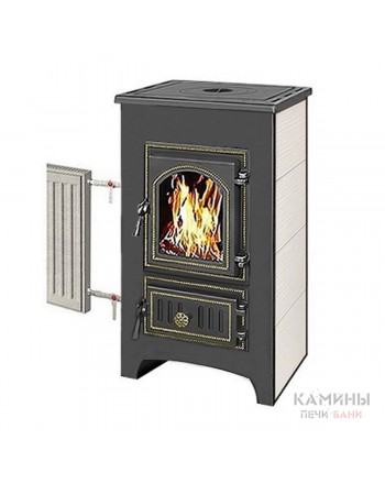 Печь-камин Везувий ПК-01 (270) БЕЖЕВЫЙ с плитой и теплообменником