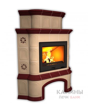 Изразцовый камин Прованс угловой двухъярусный однотонный В с дровником