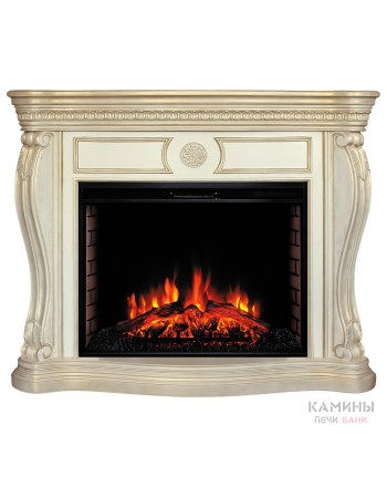 Каминокомплект BARCELONA/БАРСЕЛОНА Бежевый дуб с золотой патиной с очагом Электроочаг EPSILON/ЭПСИЛОН 33
