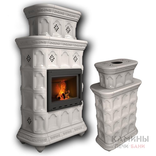 Изразцовый камин Истра КимрПечь центральный двухъярусный однотонный А  Изразцовый камин Истра КимрПечь центральный двухъярусный однотонный А