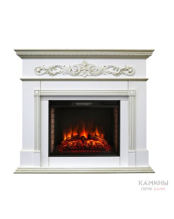 Каминокомплект BEETHOVEN/БЕТХОВЕН Белый дуб с золотой патиной с очагом Электроочаг EPSILON 26
