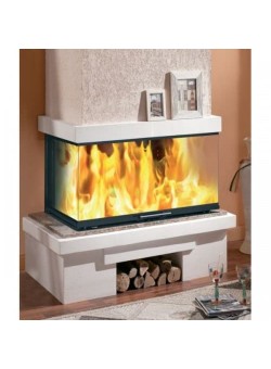 Каминная топка ДЕЛЬТА 1000 PВ три стекла подовое горение принтинг черный шамот