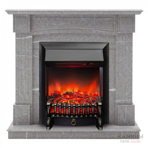 Каминокомплект ANDREA/АЛЬФА Мрамор серый с очагом Электроочаг FOBOS LUX RC/ФОБОС С ПУЛЬТОМ