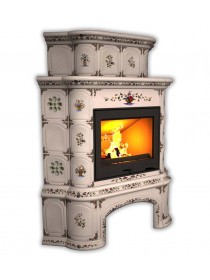 Изразцовый камин Прованс угловой двухъярусный с дровником Роспись