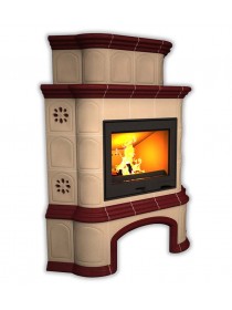 Изразцовый камин Прованс угловой двухъярусный однотонный В с дровником