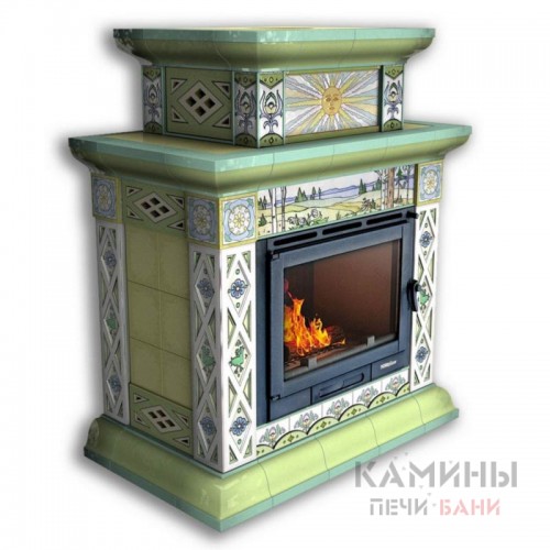 Изразцовый камин Билибин КимрПечь пристенный двухъярусный Художественный