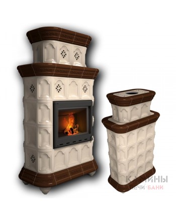 Изразцовый камин Истра центральный двухъярусный однотонный B