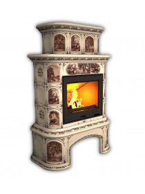 Изразцовый камин Прованс центральный двухъярусный с дровником Художественный